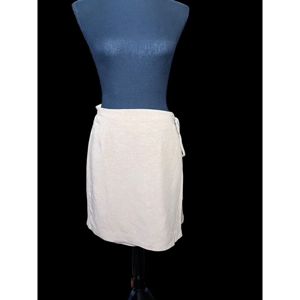 STOCKHOM ATELIER Linen Blend Wrap Skirt WOMEN 10 BEIGE Button Tie IVY Academia